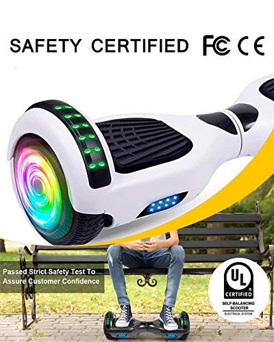 ACBK - Hoverboard Patinete Eléctrico Autoequilibrio con Ruedas de 6.5" (Altavoces Bluetooth + Ruedas Led integradas + Bolsa Transporte) Velocidad máxima: 10-12 km/h - Autonomía 10-12 km (Blanco)