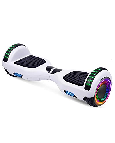 ACBK - Hoverboard Patinete Eléctrico Autoequilibrio con Ruedas de 6.5" (Altavoces Bluetooth + Ruedas Led integradas + Bolsa Transporte) Velocidad máxima: 10-12 km/h - Autonomía 10-12 km (Blanco)