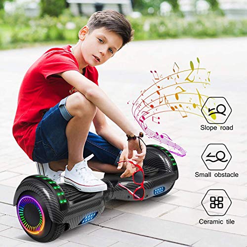 ACBK - Hoverboard Patinete Eléctrico Hover Autoequilibrio con Ruedas de 6.5" - (Altavoz Bluetooth + Luces LED) - Velocidad máxima: 10-12 km/h, Autonomía 10-12 km (Negro)