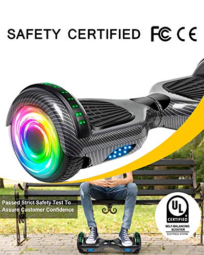 ACBK - Hoverboard Patinete Eléctrico Hover Autoequilibrio con Ruedas de 6.5" - (Altavoz Bluetooth + Luces LED) - Velocidad máxima: 10-12 km/h, Autonomía 10-12 km (Negro)