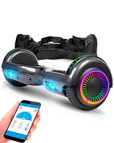 ACBK - Hoverboard Patinete Eléctrico Hover Autoequilibrio con Ruedas de 6.5" - (Altavoz Bluetooth + Luces LED) - Velocidad máxima: 10-12 km/h, Autonomía 10-12 km (Negro)