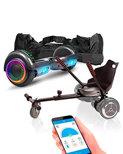 ACBK - Pack HoverKart + Hoverboard Patinete Eléctrico Autoequilibrio con Ruedas de 6.5" Control por App y Bolsa Transporte - (Altavoz Bluetooth + Ruedas LED) 10-12 km/h (Negro Carbono)