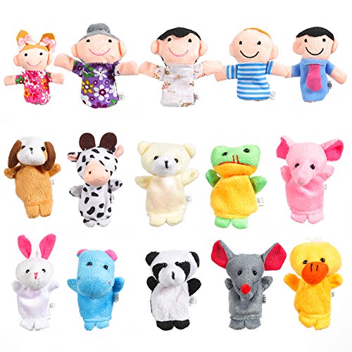 Acekid 16pcs Marionetas de Dedo Animales y Familiares Marionetas de Mano Baby Story Time Props