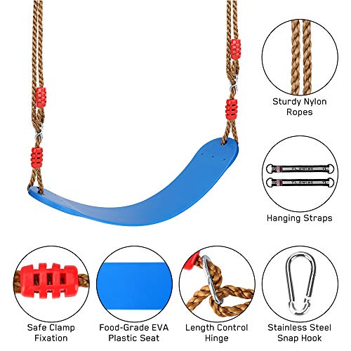 Achort Columpio para Niños, Asiento de Columpio de plástico Suave EVA con Gancho de Presión y Cuerda Ajustable, Columpio para Niños al Aire Libre, Adultos, Interior, Exterior