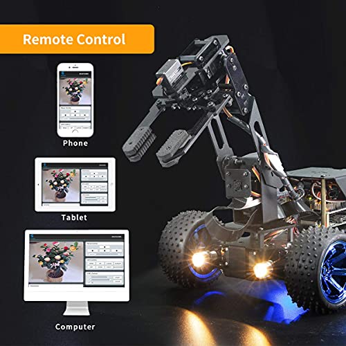 Adeept PiCar-Pro Raspberry Pi Smart Robot Auto Kit programación de un robot de coche 2 en 1 4WD con brazo robótico 4-DOF, kit de bricolaje electrónico para jóvenes y adultos para Pi 4 4B 3B 3B+