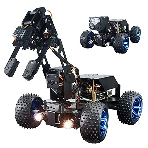 Adeept PiCar-Pro Raspberry Pi Smart Robot Auto Kit programación de un robot de coche 2 en 1 4WD con brazo robótico 4-DOF, kit de bricolaje electrónico para jóvenes y adultos para Pi 4 4B 3B 3B+