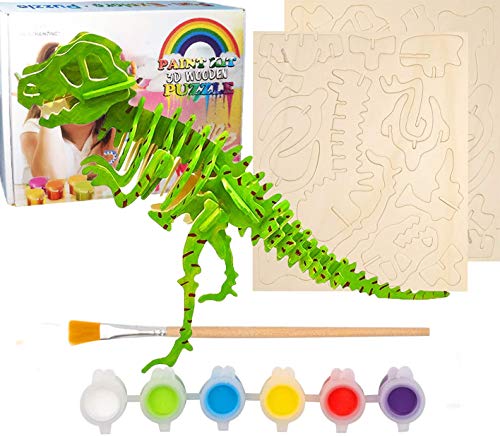 Afufu Juguetes Niños Rompecabezas para Colorear En 3D, Kit De Manualidades de Pintura Puzzle Madera Juegos de Montaje Maqueta de Dinosaurio, Educativa Regalo de Cumpleaños para Niñas 5 6 7 8 9+ años