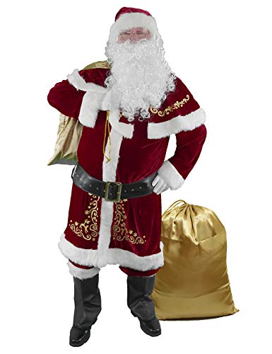 Ahititi Disfraz de Papá Noel para Hombres, Conjunto de 12 PCS de Navidad para Adultos Traje de Santa Claus de Terciopelo Lujoso Rojo M