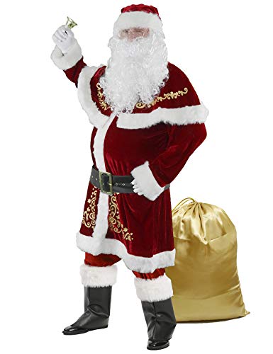 Ahititi Disfraz de Papá Noel para Hombres, Conjunto de 12 PCS de Navidad para Adultos Traje de Santa Claus de Terciopelo Lujoso Rojo M