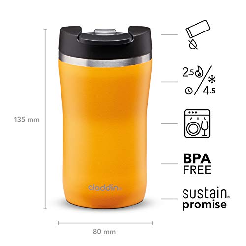 Aladdin Barista Café Thermavac Leak-Lock Termo Café 250ml Sun Yellow – Botella Termica Acero Inoxidable - Termo Café Pequeño Se Mantiene Caliente 2,5 Horas - Libre de BPA - Apta Para Lavavajillas