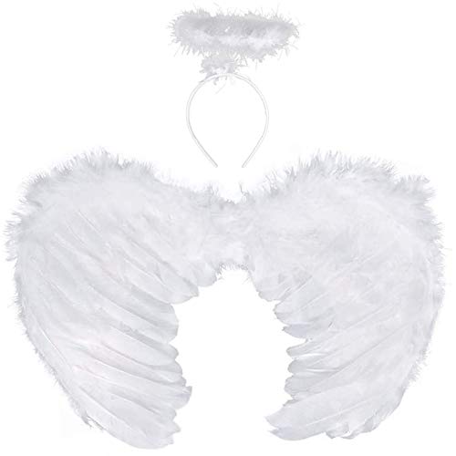 Alas de Ángel Disfraz,Plumas Ángel Alas,Alas Angel Grandes para Adultos,Alas Angel Niños,Alas de Angel Blancas,Alas y Halo de Ángel,Plumas para Cosplay/Carnaval/Navidad/Halloween Fiestas de Disfraces