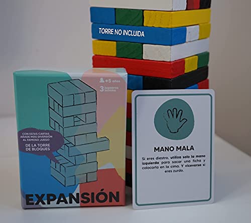 Alcrea Juego de Cartas para Torre de Madera (Jenga™). con Pruebas, retos y comodines Que amplían el Popular Juego de Mesa. Torre NO INCLUIDA