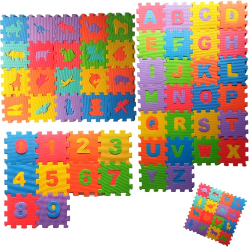 Alfombra Puzzle Bebés| Alfombra Bebé con 72 Piezas De Goma Espuma Que Incluyen Números, Animales y Letras del Alfabeto | Alfombra Puzzle Bebé Ideal para Aprender