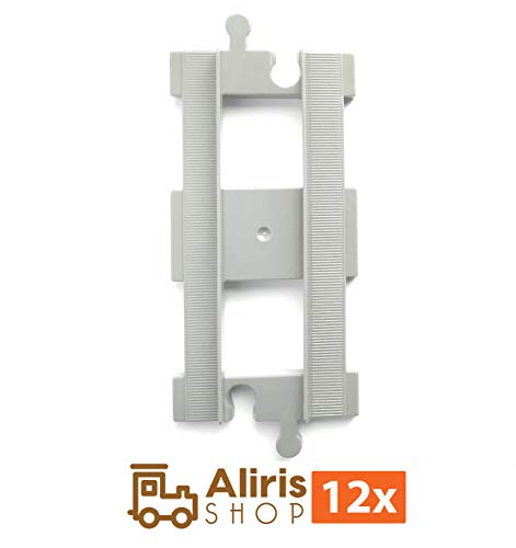 Aliris - 12 Vías Rectas - Gris Claro - Extensión Accesorios Compatibles con Tren de Marca Líder de Bloques de Construcción