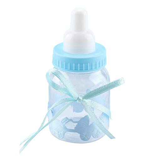 Alvinlite Botellas con Forma de alimentación, Cajas de Dulces, Bonitas Botellas de Dulces para bebés con Elegante decoración de Nudo de Lazo para Eventos de Bautizo, 30 Piezas(One Size-Azul)