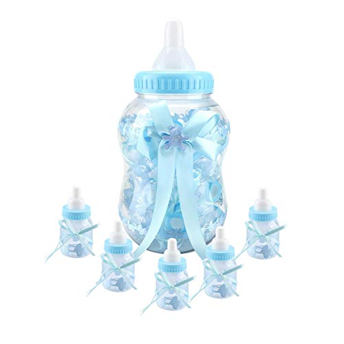 Alvinlite Botellas con Forma de alimentación, Cajas de Dulces, Bonitas Botellas de Dulces para bebés con Elegante decoración de Nudo de Lazo para Eventos de Bautizo, 30 Piezas(One Size-Azul)