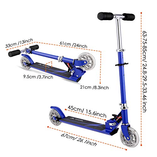 AMDirect Patinete Plegable con Manillar Ajustable en Altura Patín Scooter con 2 Ruedas Led, Azul