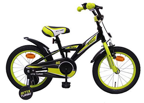 Amigo BMX Turbo - Bicicleta Infantil de 16 Pulgadas - para niños de 4 a 6 años - con V-Brake, Freno de Retroceso, Timbre y ruedines - Negro