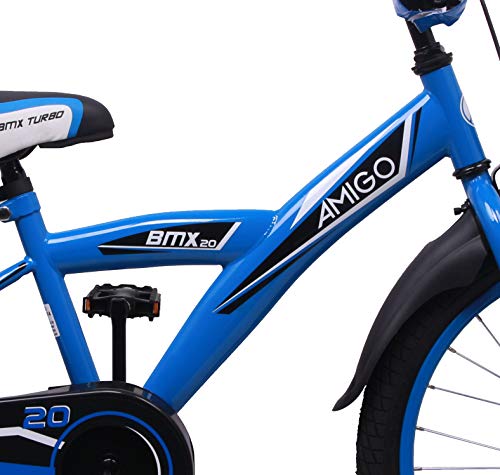 Amigo BMX Turbo - Bicicleta Infantil de 20 Pulgadas - para niños de 5 a 9 años - con V-Brake, Freno de Retroceso, Timbre y estándar - Azul