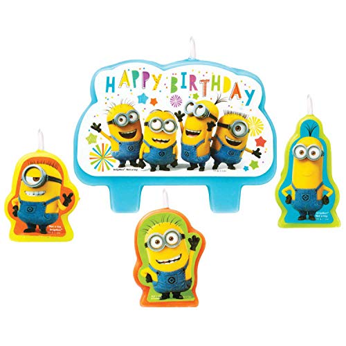 Amscan 9907322 - Minivelas con figuras de los Minions, Happy Birthday, 4 unidades