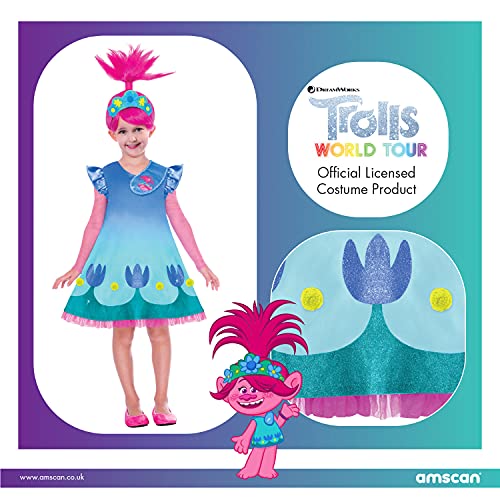 amscan amscan-9906443 Disfraz infantil de Poppy Trolls de la película 2 (edad de 4 a 6 años), color azul, Age: 4-6 Years (9906443)