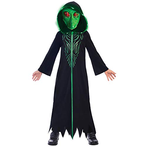 amscan-Hooded Robe Alien Costume with Green Mask-Age 12-14 Years-1 Pc Disfraz de alienígena con Capucha y máscara Verde – Edad 12 – 14 años – 1 Pieza, Color Negro, (9905043)