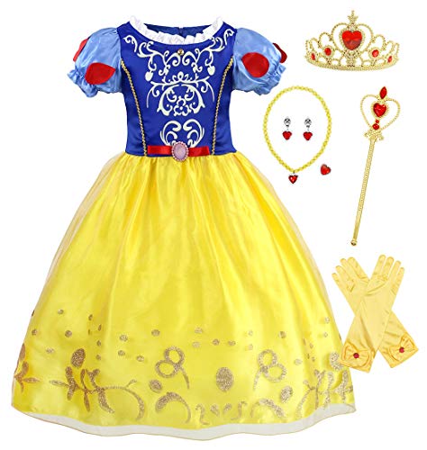 AmzBarley Disfraz Vestido Princesa Blancanieves Niña Tutu Ceremonia,Traje Niña,Disfraz Infantil Fiesta Carnaval Cosplay Halloween con Accesorios, 3-4 Años