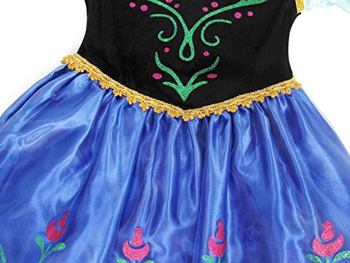 AmzBarley Niña Princesa Anna Coronación Vestido Disfraz Niño Cumpleaños Fiesta Cosplay Carnaval Cosplay Halloween Ceremonia Traje Blue 3-4 Años 110