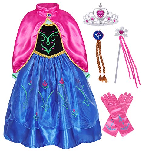 AmzBarley Niña Princesa Anna Coronación Vestido Disfraz Niño Cumpleaños Fiesta Cosplay Carnaval Cosplay Halloween Ceremonia Traje Blue 3-4 Años 110