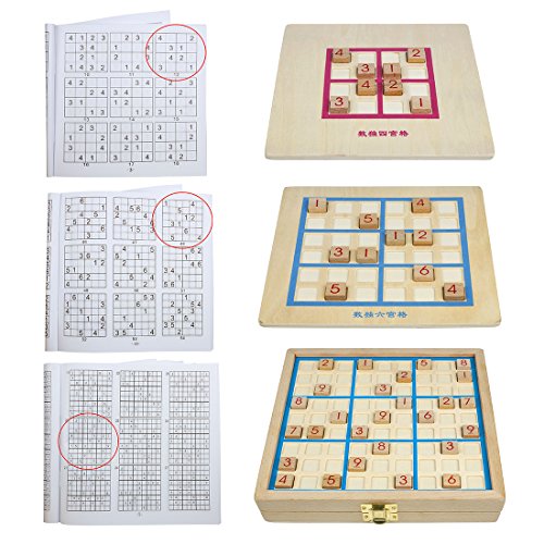 Andux Zone Sudoku Tablero Caja 3-en-1 De Madera Número de Lugar Juguete SD-03 (Azul)