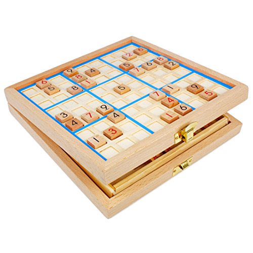 Andux Zone Sudoku Tablero Caja 3-en-1 De Madera Número de Lugar Juguete SD-03 (Azul)