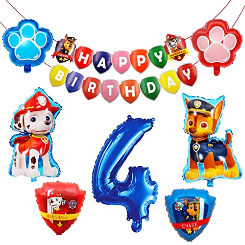 Animal Dog Balloons, Globos de fiesta para perros, Globos De Dibujos Animados, Número 4 Azul, Juego de Decoración de Cumpleaños, Suministros para Fiestas Infantiles, 8 Piezas