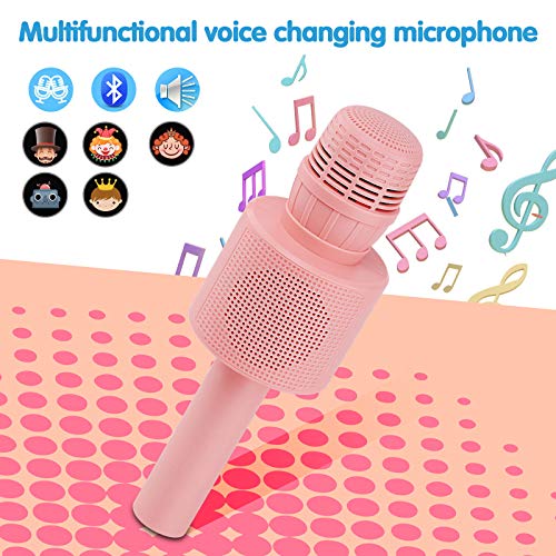 Ankuka Micrófono inalámbrico de karaoke para niños de 3 a 12 años, altavoz portátil con micrófono Bluetooth para niños y niñas, regalos para niños o adultos, fiesta de cumpleaños o Navidad (rosa)