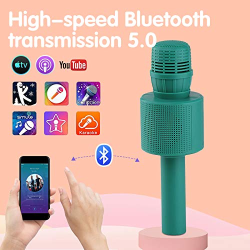 Ankuka Micrófono para niños, máquina de karaoke de mano con altavoz, micrófono inalámbrico Bluetooth karaoke, función dúo para doble diversión, voz mágica, juguete de música (Verde)