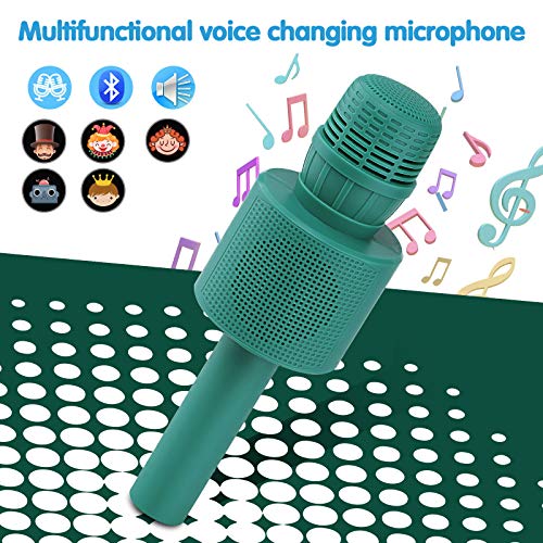 Ankuka Micrófono para niños, máquina de karaoke de mano con altavoz, micrófono inalámbrico Bluetooth karaoke, función dúo para doble diversión, voz mágica, juguete de música (Verde)