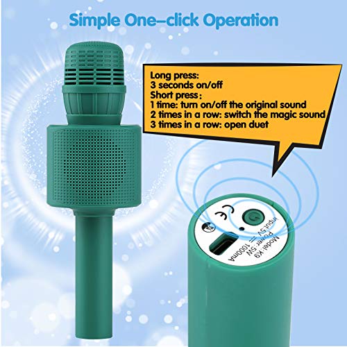 Ankuka Micrófono para niños, máquina de karaoke de mano con altavoz, micrófono inalámbrico Bluetooth karaoke, función dúo para doble diversión, voz mágica, juguete de música (Verde)