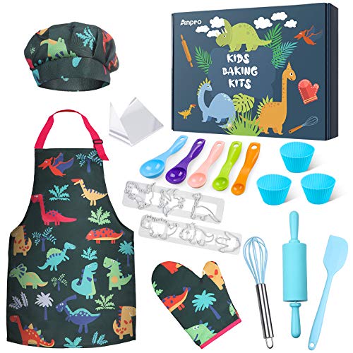 Anpro 27 PCS Kit de Cocina y Horneado para Niños , Juego de Roles para Niños,Chef Set Accesorios de Juego,Regalos para Cumpleaños y Navidad (Verde Oscuro, 8-12 años)