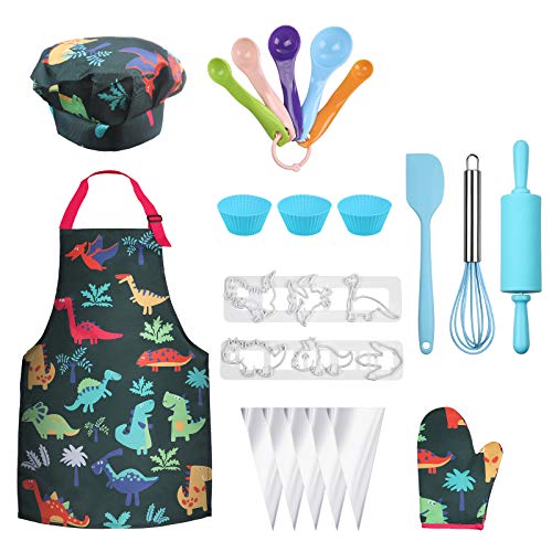 Anpro 27 PCS Kit de Cocina y Horneado para Niños , Juego de Roles para Niños,Chef Set Accesorios de Juego,Regalos para Cumpleaños y Navidad (Verde Oscuro, 8-12 años)