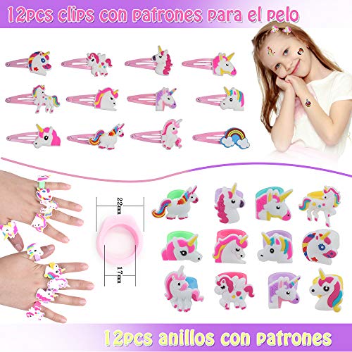 Anpro 90 PCS Kit de Unicornio para Niños,Regalos Piñatas de Cumpleaños,Juguetes de Fiesta,Regalo Original para Niñas