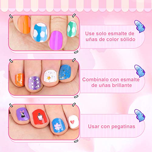 Anpro juego de esmaltes de uñas DIY, pegatinas de tatuajes temporales a juego, regalo creativo para niñas, kit de salón de uñas para niñas