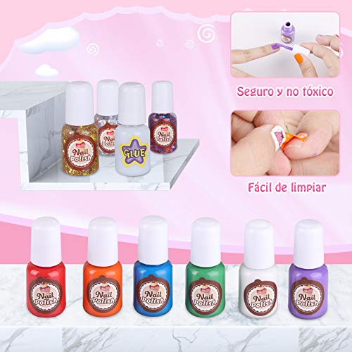 Anpro juego de esmaltes de uñas DIY, pegatinas de tatuajes temporales a juego, regalo creativo para niñas, kit de salón de uñas para niñas