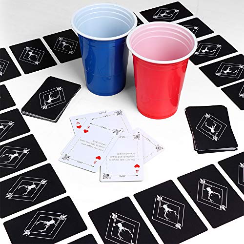 AOLUXLM Tazas de plástico, 50 Tazas de Cerveza Pong Tazas de Fiesta con 10 Bolas de Cerveza Pong + 1 Juego de Tarjetas de Juego, 16 oz Vasos Desechables para Juegos de Fiesta Juego de Beber