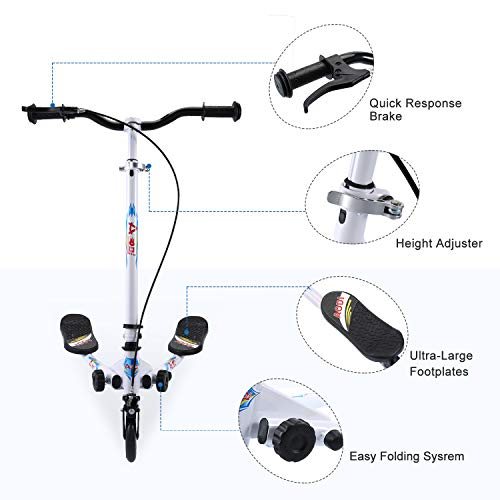 AOODIL Drifting Scooter para niños, 3 Ruedas Plegable Swing Scooters Tri Slider Plegable Push Wiggle con Mango Ajustable y 2 Ruedas LED traseras para niños y niñas de 3 a 10 años