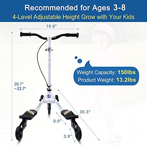 AOODIL Drifting Scooter para niños, 3 Ruedas Plegable Swing Scooters Tri Slider Plegable Push Wiggle con Mango Ajustable y 2 Ruedas LED traseras para niños y niñas de 3 a 10 años