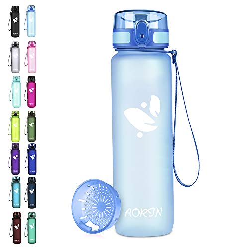 AORIN Botella Agua Deporte -350ml/500ml/750ml/1000ml - Botella Agua Niños Sin BPA，Impermeable y Reutilizable，Apertura con un Solo botón，Aplicar a Sport, Gimnasio, Trekking，Bicicleta