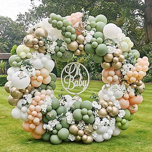 Arco Guirnalda Globos Verdes, 117 Piezas Fiesta de Globo Verde Aguacate Blanco Dorado, Ideal para Baby Shower, Cumpleaños, Bodas, Fiestas Tropicales o Decoración Fiesta con Tema Safari Jungla