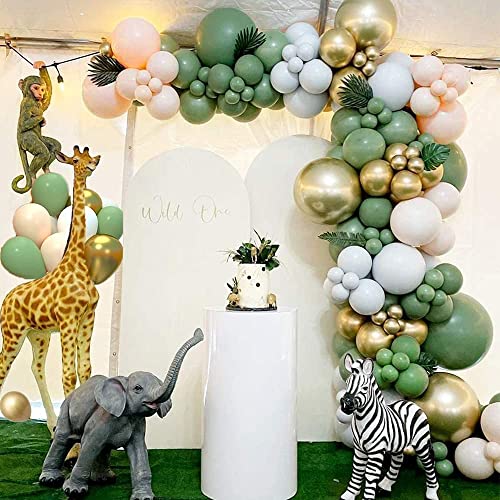 Arco Guirnalda Globos Verdes, 117 Piezas Fiesta de Globo Verde Aguacate Blanco Dorado, Ideal para Baby Shower, Cumpleaños, Bodas, Fiestas Tropicales o Decoración Fiesta con Tema Safari Jungla