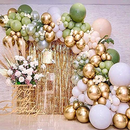 Arco Guirnalda Globos Verdes, 117 Piezas Fiesta de Globo Verde Aguacate Blanco Dorado, Ideal para Baby Shower, Cumpleaños, Bodas, Fiestas Tropicales o Decoración Fiesta con Tema Safari Jungla