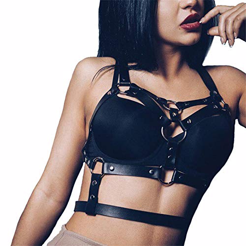 Arnés de cuero para mujer Punk Goth Tops Correa Ajustable Festival Rave Outfit Cosplay