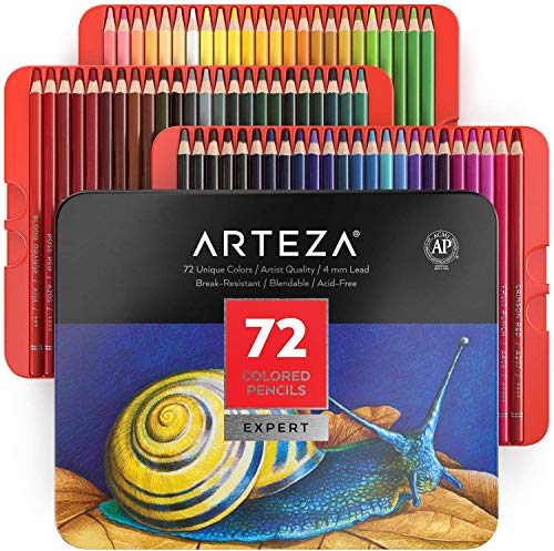 Arteza Kit de Colorear Mandalas, libro de colorear para adultos, 72 lápices de colores suaves a base de cera con un libro de mandalas para colorear y 72 diseños diferentes, para relax y antiestrés